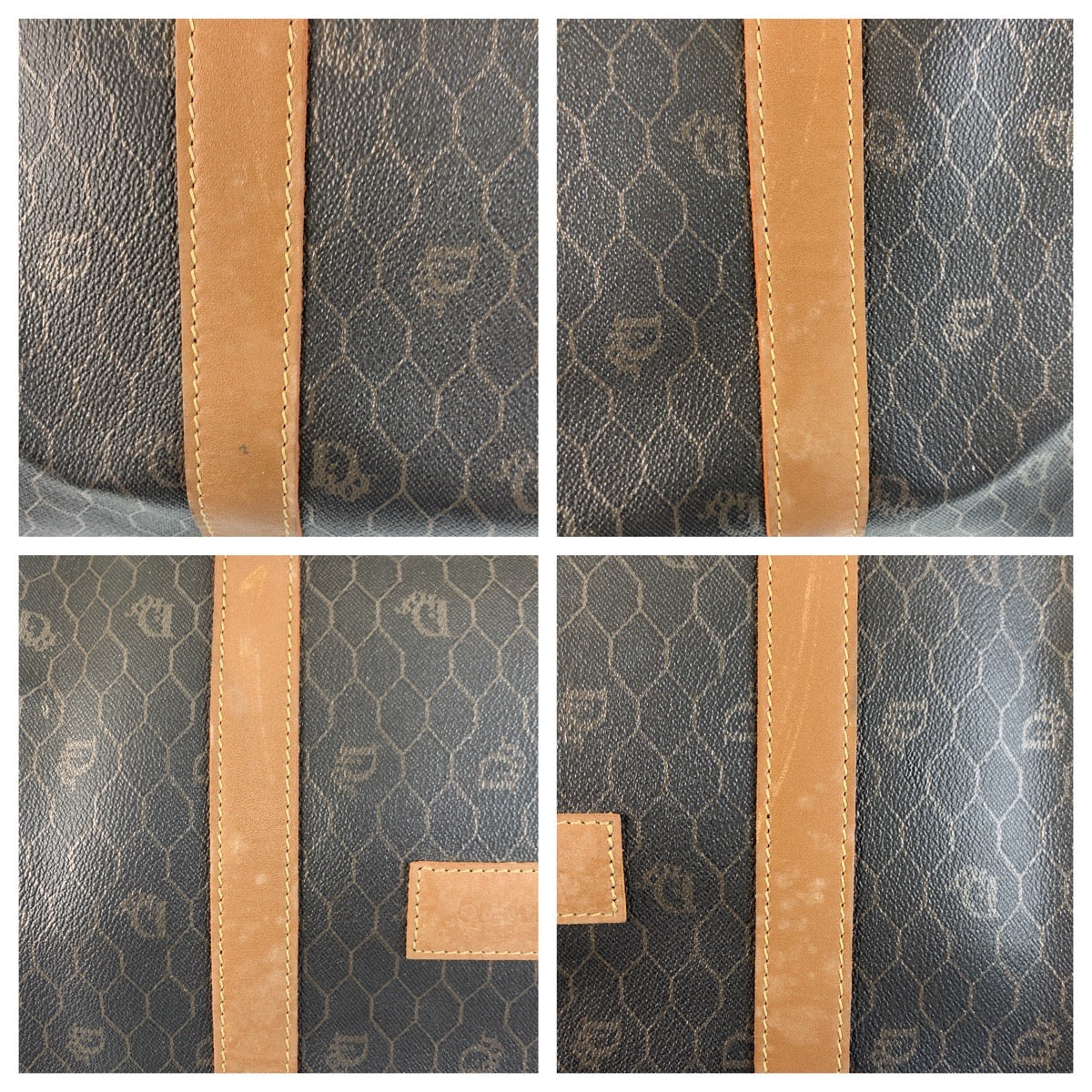 17204
Christian Dior クリスチャンディオール ヴィンテージ ハニカム柄 ブラウン ゴールド金具 PVC / レザー ボストンバッグ ハンドバッグ  レディース ABP46