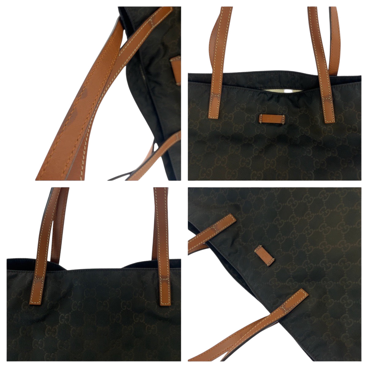 17220
GUCCI グッチ ブラウン ブラック ゴールド金具 ナイロン 524947 トートバッグ ショルダーバッグ  レディース AB14