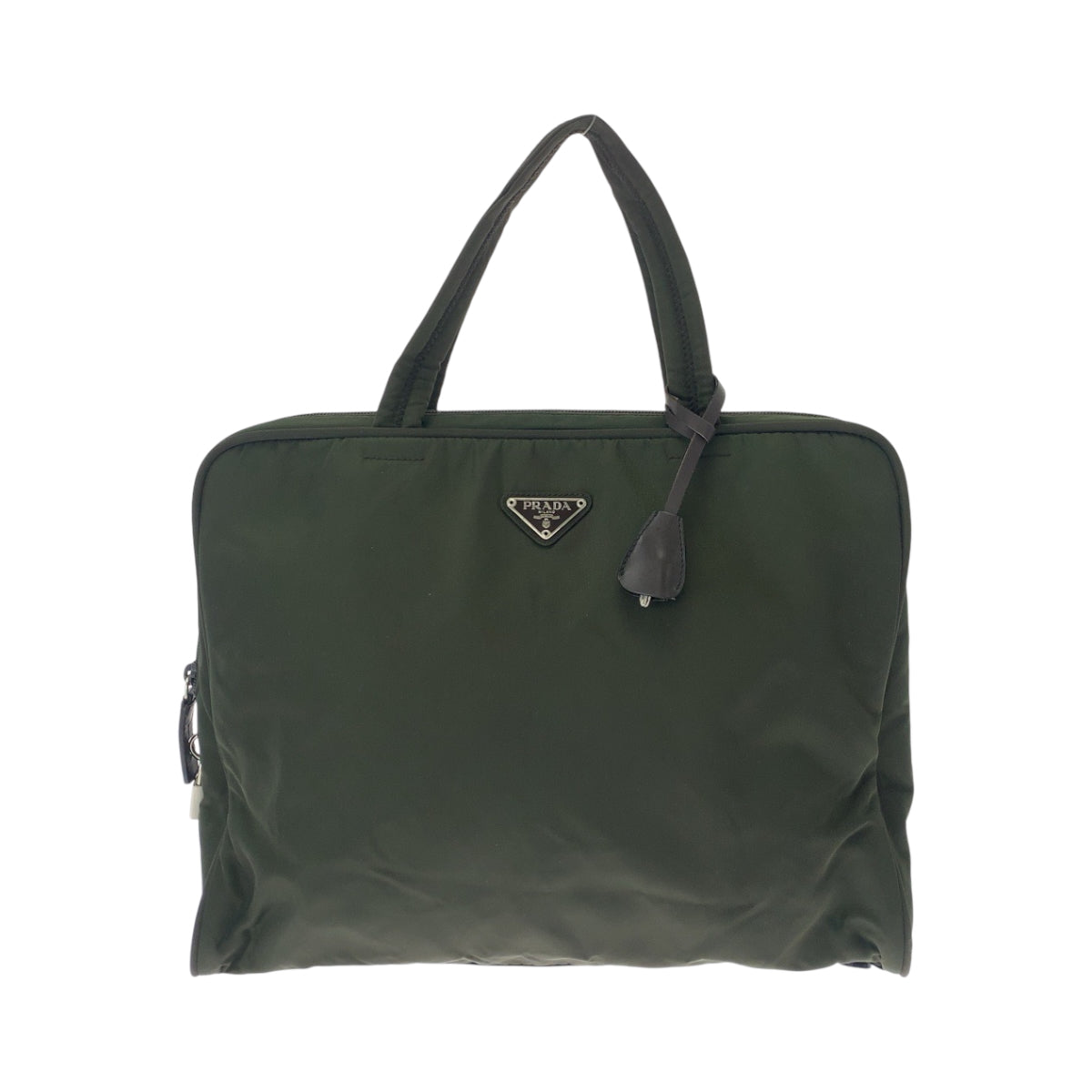17224
PRADA プラダ テスート 三角ロゴプレート カーキ シルバー金具 ナイロン トートバッグ ハンドバッグ  レディース