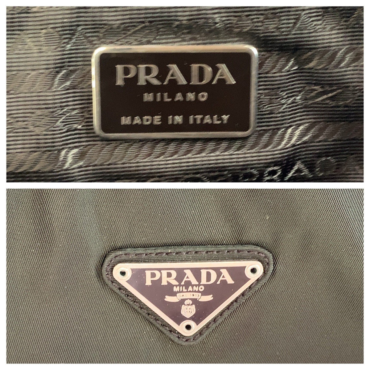 17224
PRADA プラダ テスート 三角ロゴプレート カーキ シルバー金具 ナイロン トートバッグ ハンドバッグ  レディース
