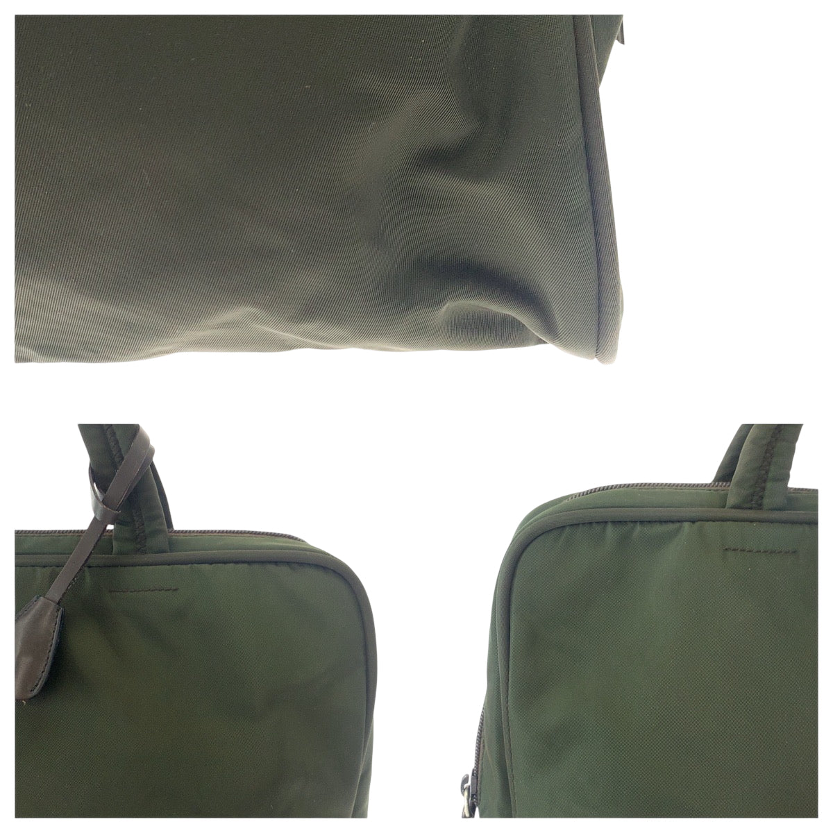 17224
PRADA プラダ テスート 三角ロゴプレート カーキ シルバー金具 ナイロン トートバッグ ハンドバッグ  レディース