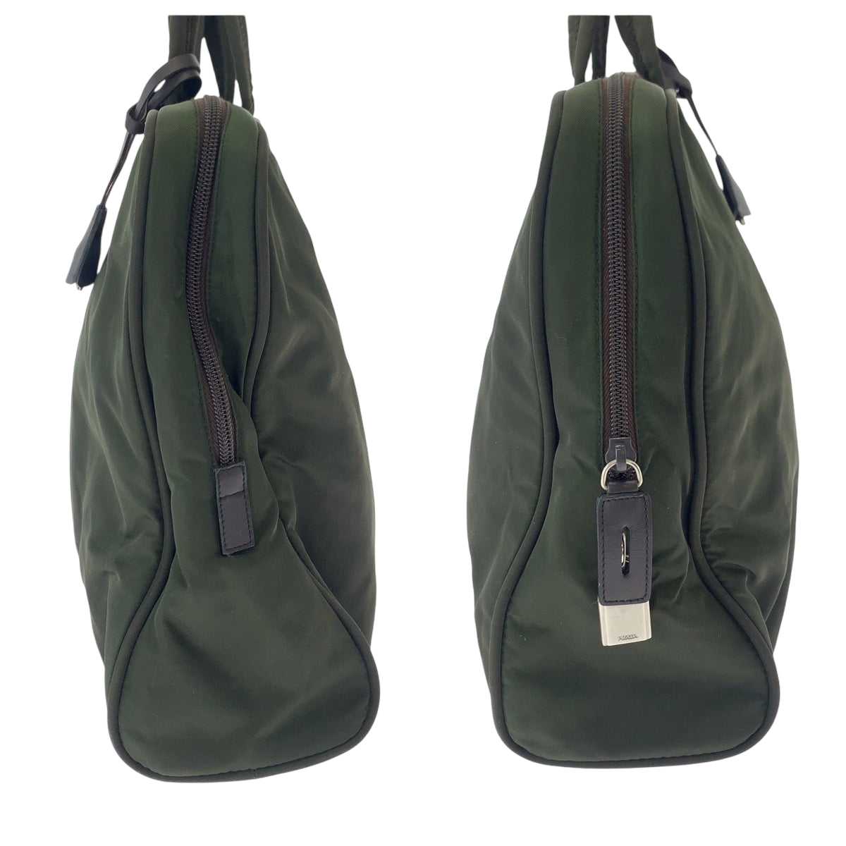 17224
PRADA プラダ テスート 三角ロゴプレート カーキ シルバー金具 ナイロン トートバッグ ハンドバッグ  レディース