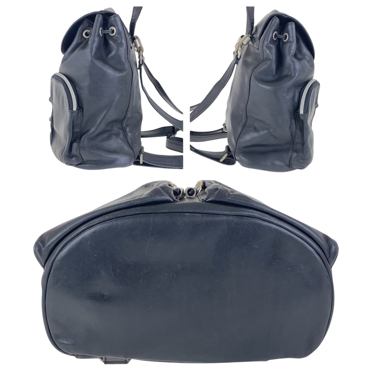 17225
VERSACE ヴェルサーチ ヴィンテージ メドゥーサ ブラック 黒 シルバー金具 レザー バックパック リュックサック 男女兼用  レディース ABP74