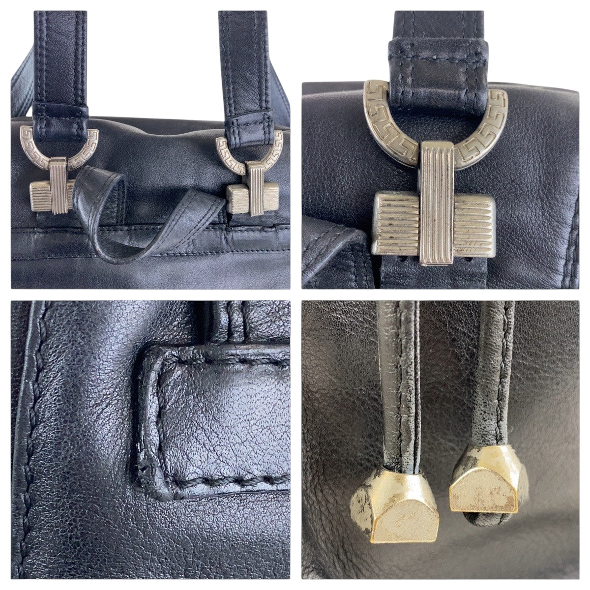 17225
VERSACE ヴェルサーチ ヴィンテージ メドゥーサ ブラック 黒 シルバー金具 レザー バックパック リュックサック 男女兼用  レディース ABP74