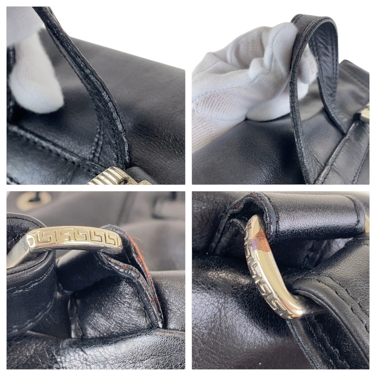 17225
VERSACE ヴェルサーチ ヴィンテージ メドゥーサ ブラック 黒 シルバー金具 レザー バックパック リュックサック 男女兼用  レディース ABP74