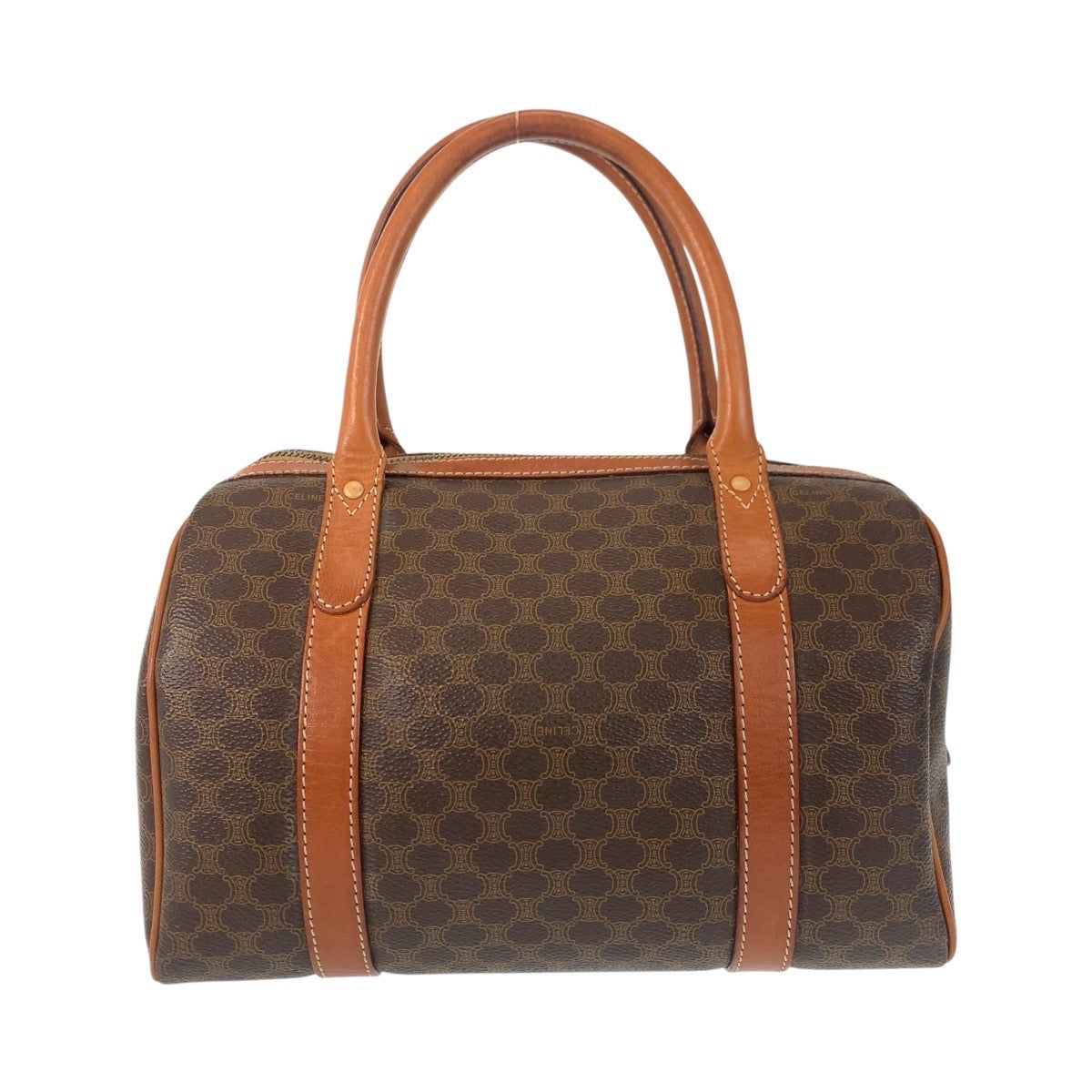 17226
CELINE セリーヌ ヴィンテージ マカダム ブラウン ゴールド金具 PVC / レザー ハンドバッグ ミニボストンバッグ  レディース AB33