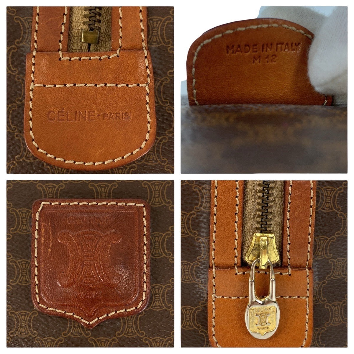 17226
CELINE セリーヌ ヴィンテージ マカダム ブラウン ゴールド金具 PVC / レザー ハンドバッグ ミニボストンバッグ  レディース AB33