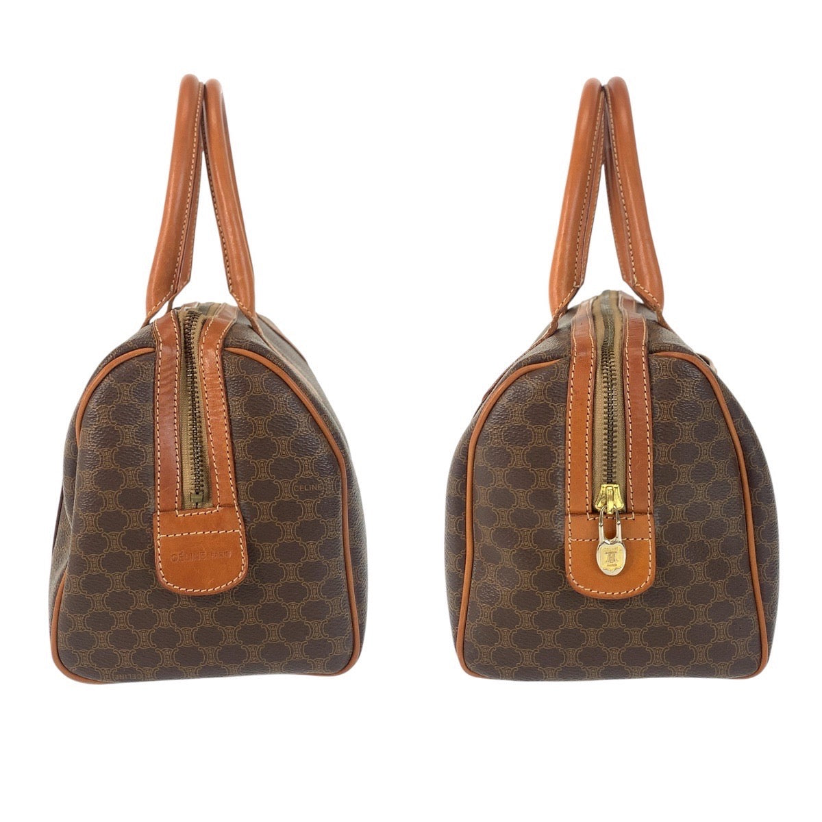 17226
CELINE セリーヌ ヴィンテージ マカダム ブラウン ゴールド金具 PVC / レザー ハンドバッグ ミニボストンバッグ  レディース AB33