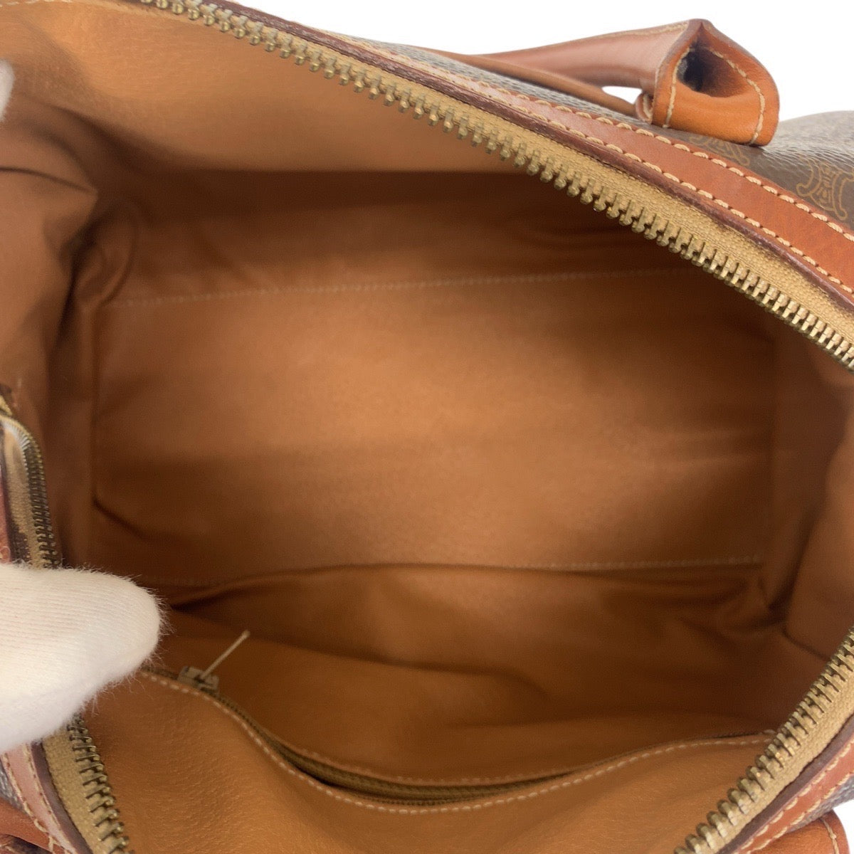 17226
CELINE セリーヌ ヴィンテージ マカダム ブラウン ゴールド金具 PVC / レザー ハンドバッグ ミニボストンバッグ  レディース AB33