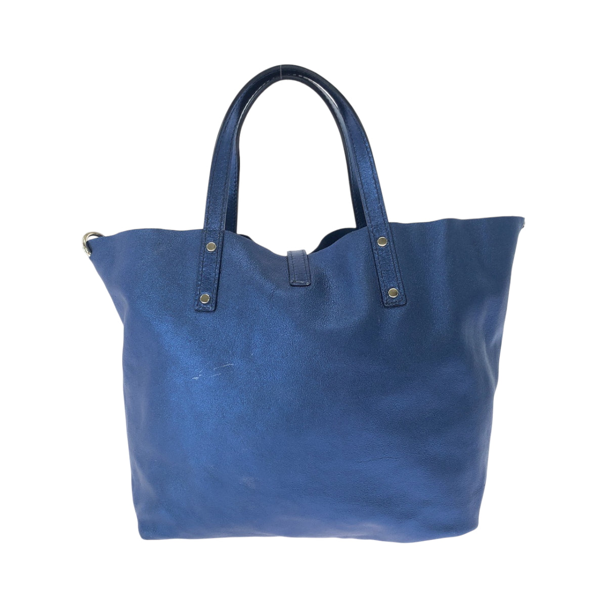 17229
TIFFANY&Co. ティファニー メタリックブルー シルバー金具 レザー ハンドバッグ レディース A36