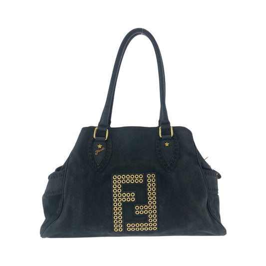 17230
FENDI フェンディ エトニコ パンチング スタッズ ブラック 黒 ゴールド金具 ヌバック 2372 8BN162 トートバッグ ショルダーバッグ  レディース ABP48