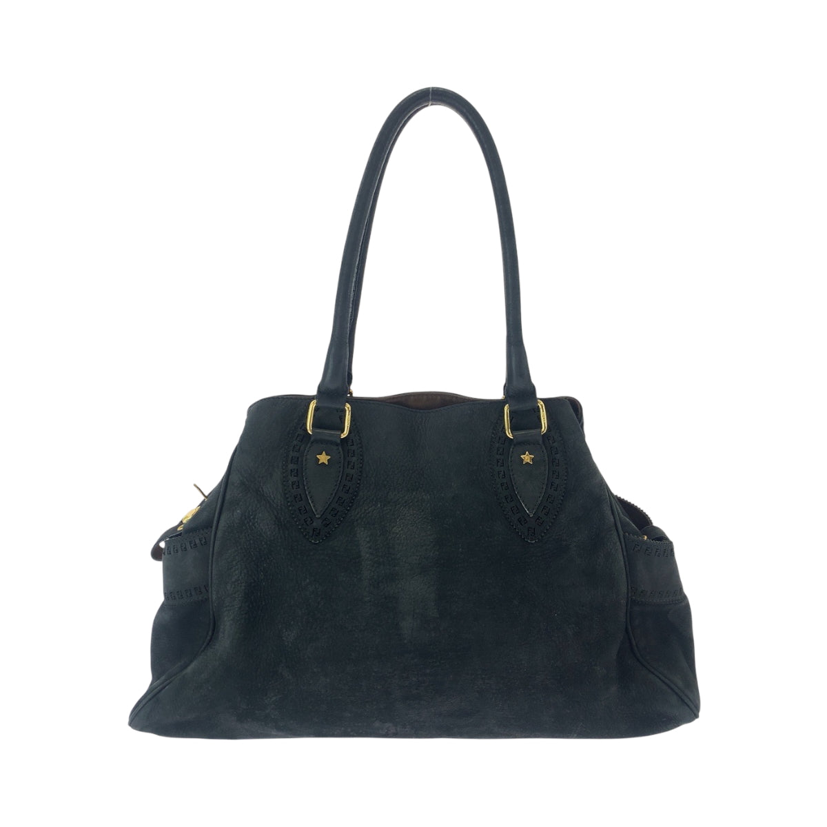 17230
FENDI フェンディ エトニコ パンチング スタッズ ブラック 黒 ゴールド金具 ヌバック 2372 8BN162 トートバッグ ショルダーバッグ  レディース ABP48