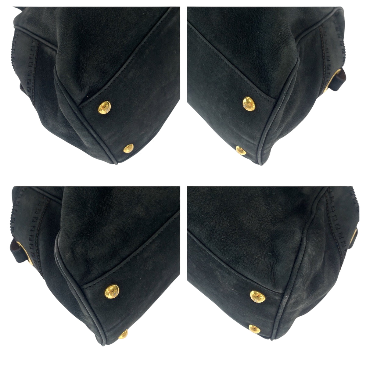 17230
FENDI フェンディ エトニコ パンチング スタッズ ブラック 黒 ゴールド金具 ヌバック 2372 8BN162 トートバッグ ショルダーバッグ  レディース ABP48