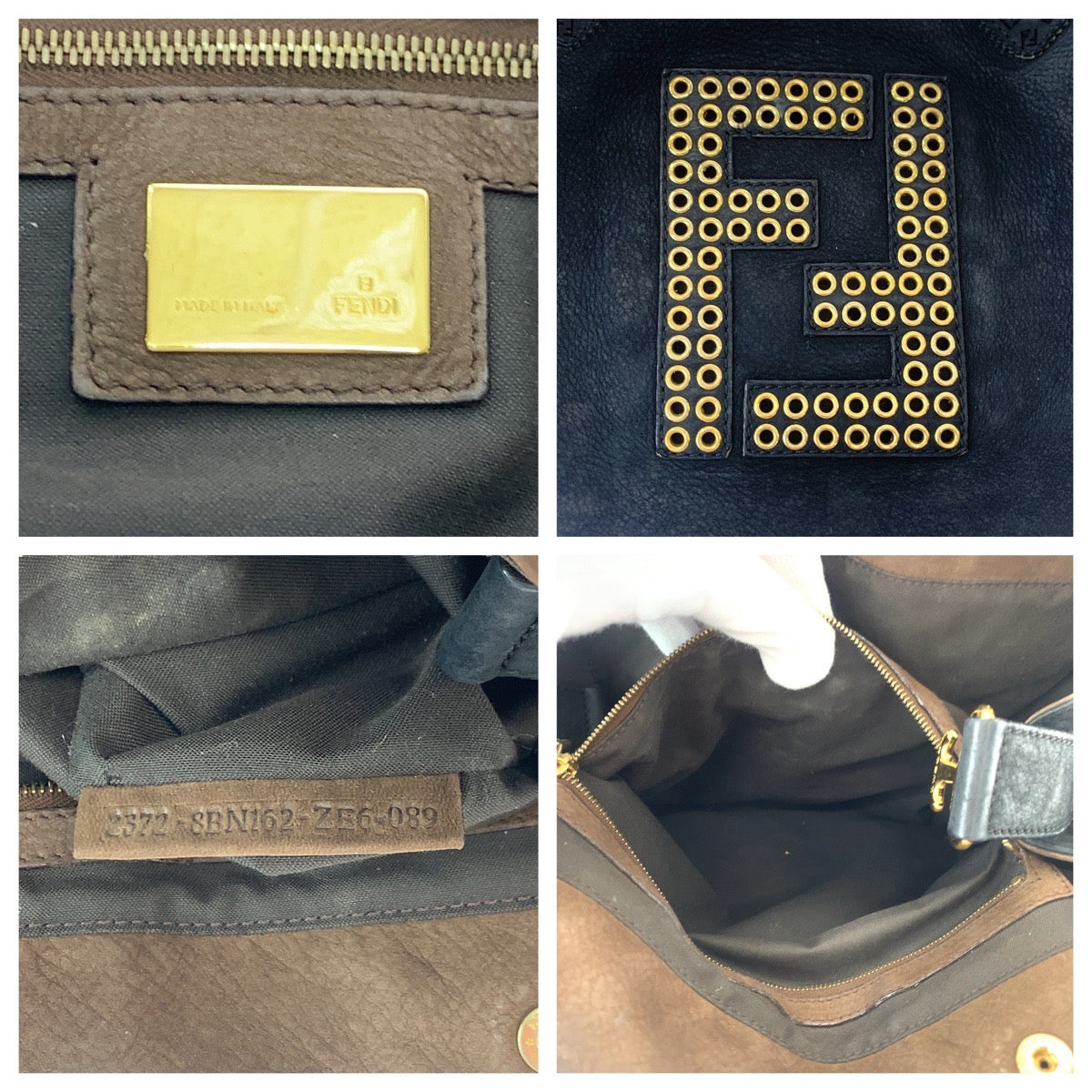 17230
FENDI フェンディ エトニコ パンチング スタッズ ブラック 黒 ゴールド金具 ヌバック 2372 8BN162 トートバッグ ショルダーバッグ  レディース ABP48