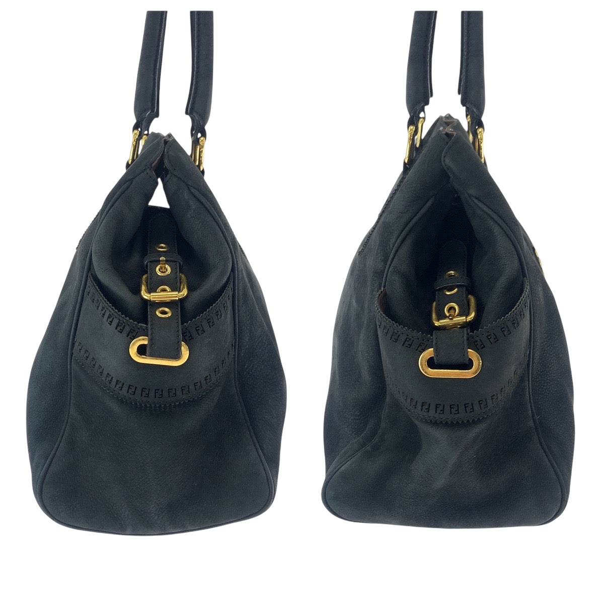 17230
FENDI フェンディ エトニコ パンチング スタッズ ブラック 黒 ゴールド金具 ヌバック 2372 8BN162 トートバッグ ショルダーバッグ  レディース ABP48