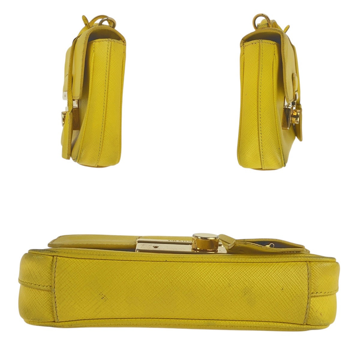 17233
PRADA プラダ サフィアーノ イエロー ゴールド金具 レザー ショルダーバッグ ハンドバッグ 2WAY レディース AB54
