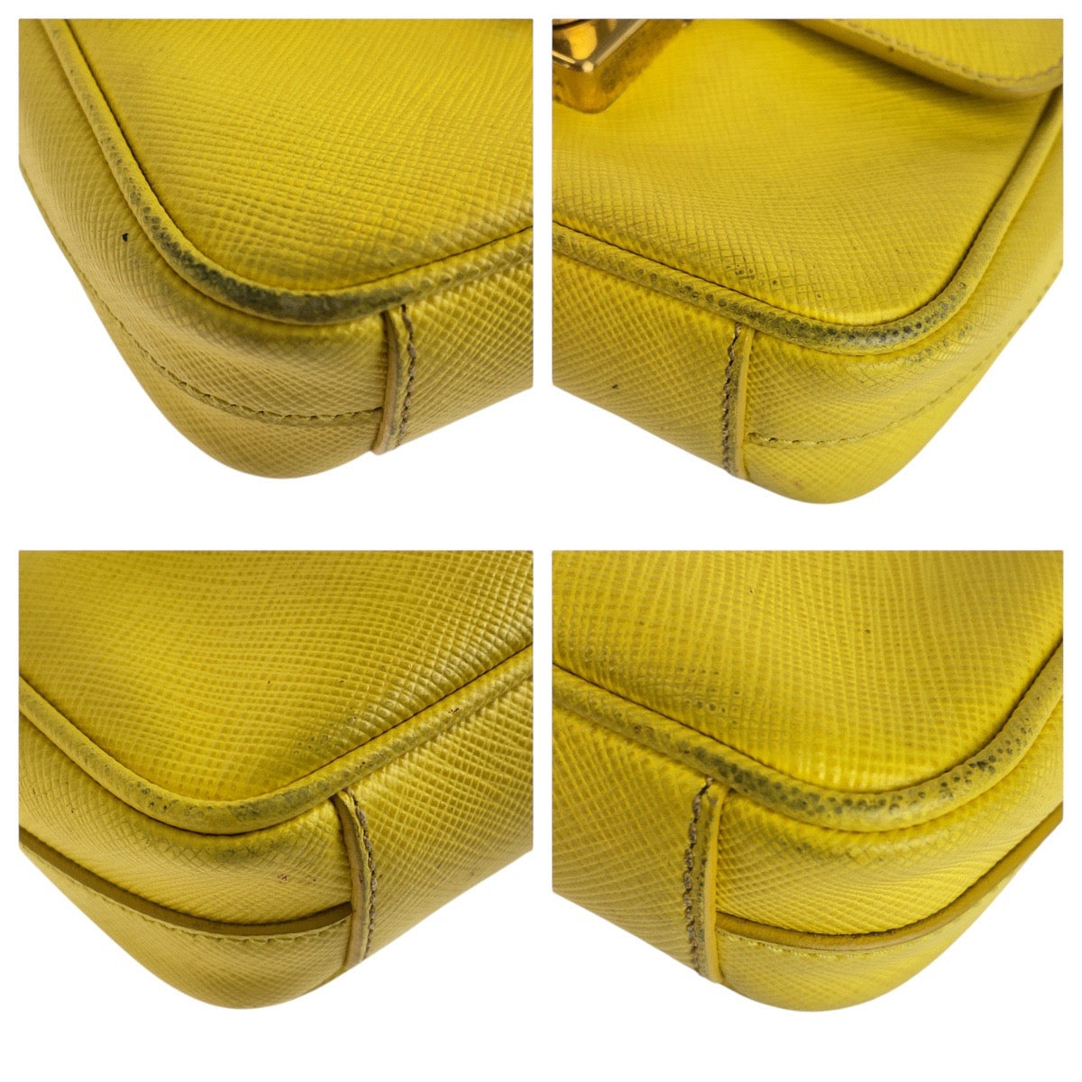 17233
PRADA プラダ サフィアーノ イエロー ゴールド金具 レザー ショルダーバッグ ハンドバッグ 2WAY レディース AB54