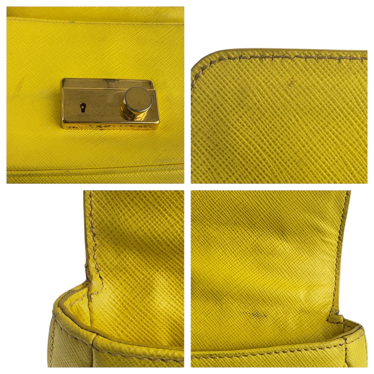 17233
PRADA プラダ サフィアーノ イエロー ゴールド金具 レザー ショルダーバッグ ハンドバッグ 2WAY レディース AB54