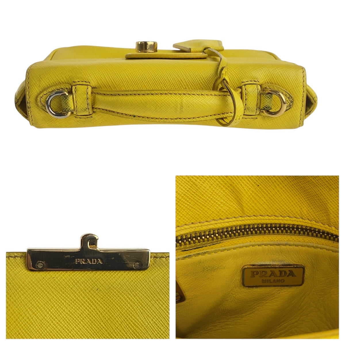 17233
PRADA プラダ サフィアーノ イエロー ゴールド金具 レザー ショルダーバッグ ハンドバッグ 2WAY レディース AB54