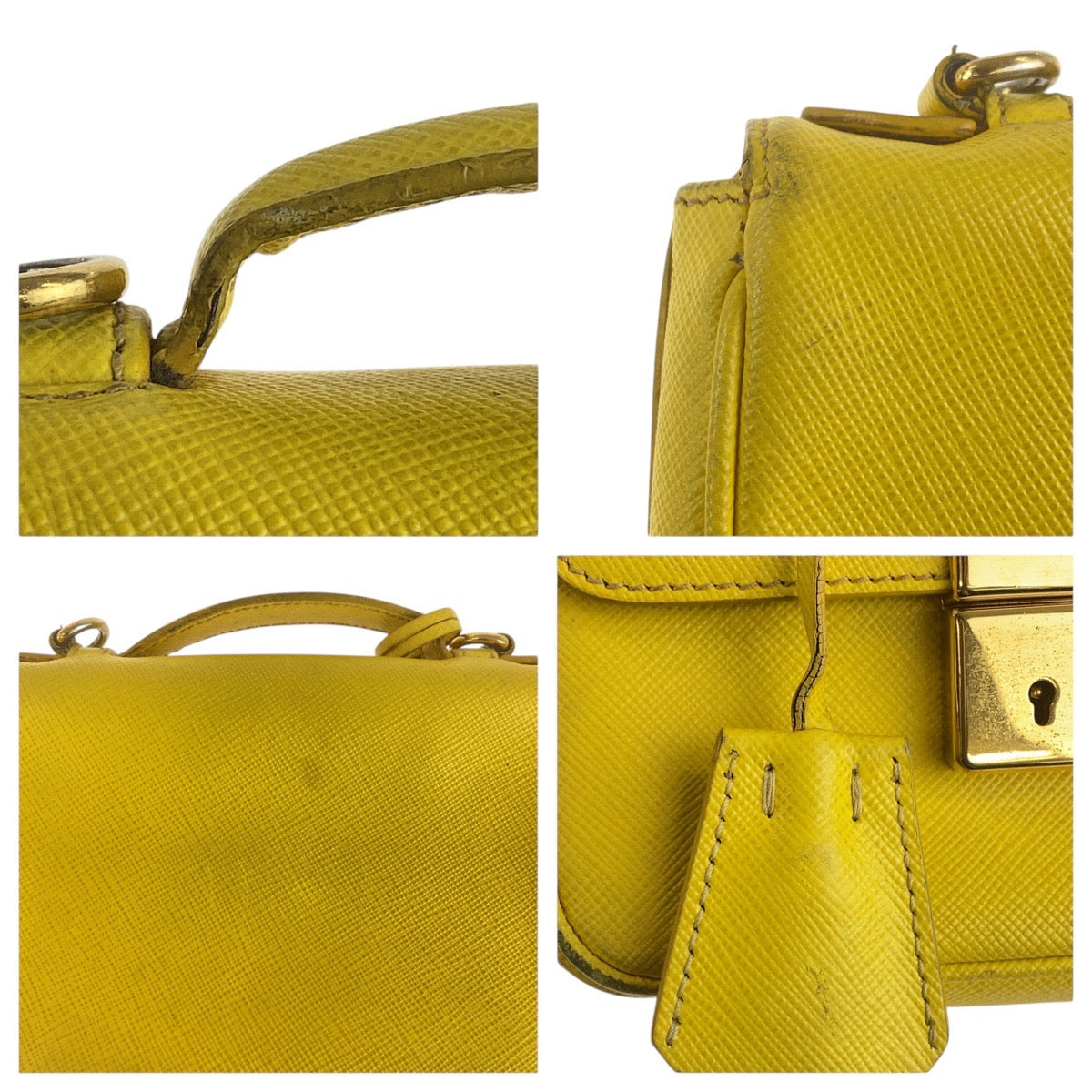 17233
PRADA プラダ サフィアーノ イエロー ゴールド金具 レザー ショルダーバッグ ハンドバッグ 2WAY レディース AB54