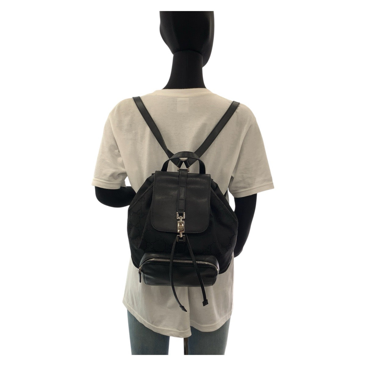 17234
GUCCI グッチ ジャッキー GG柄 ブラック 黒 シルバー金具 ナイロン / レザー 003 0245 バックパック リュックサック  レディース ABP54