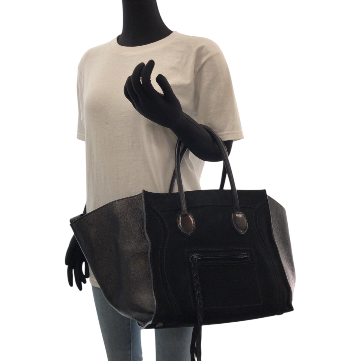 17241
CELINE セリーヌ ラゲージ ファントム ブラック 黒 ブラック金具 スウェード / レザー トートバッグ ハンドバッグ ショルダーバッグ レディース AB58