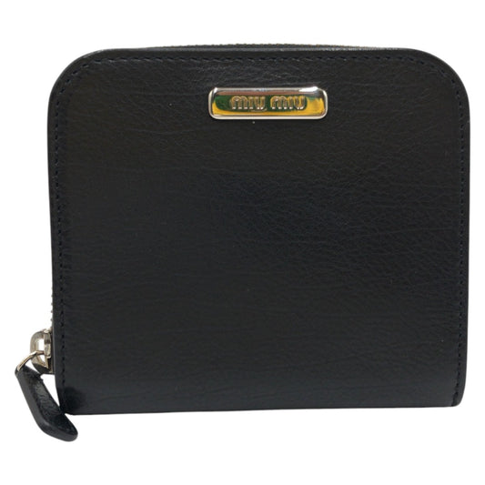 17244
MIUMIU ミュウミュウ ブラック 黒 シルバー金具 レザー 二つ折り財布 折財布 コンパクトウォレット レディース A30