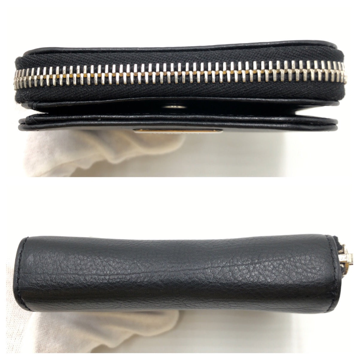 17244
MIUMIU ミュウミュウ ブラック 黒 シルバー金具 レザー 二つ折り財布 折財布 コンパクトウォレット レディース A30