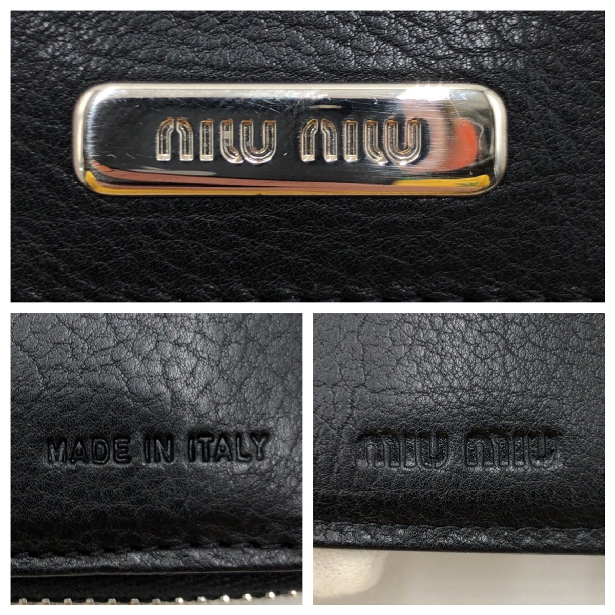 17244
MIUMIU ミュウミュウ ブラック 黒 シルバー金具 レザー 二つ折り財布 折財布 コンパクトウォレット レディース A30