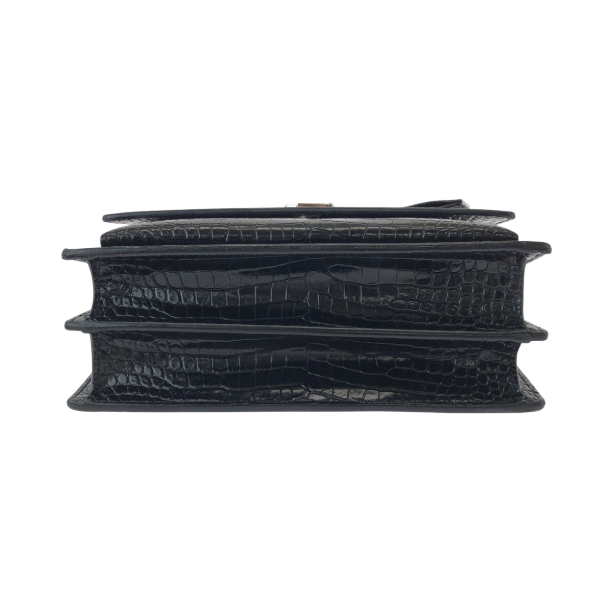 17245
SAINT LAURENT PARIS サンローランパリ サンセット カサンドラ クロコ型押し ブラック 黒 シルバー金具 レザー 442906 チェーン ショルダーバッグ ポシェット  レディース ABP140