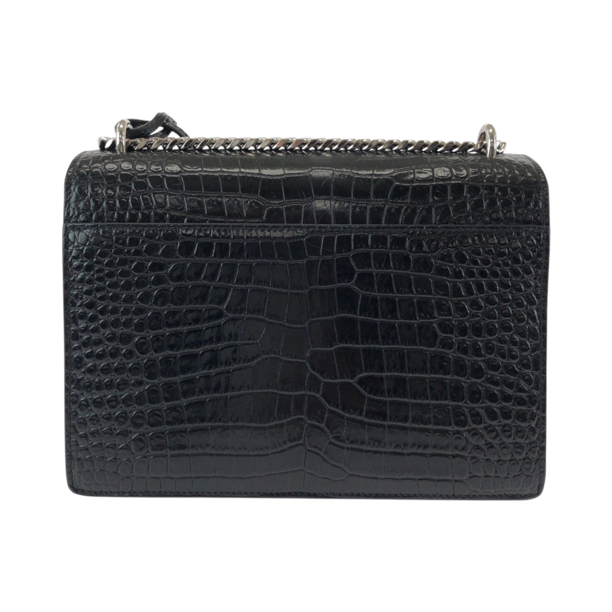 17245
SAINT LAURENT PARIS サンローランパリ サンセット カサンドラ クロコ型押し ブラック 黒 シルバー金具 レザー 442906 チェーン ショルダーバッグ ポシェット  レディース ABP140