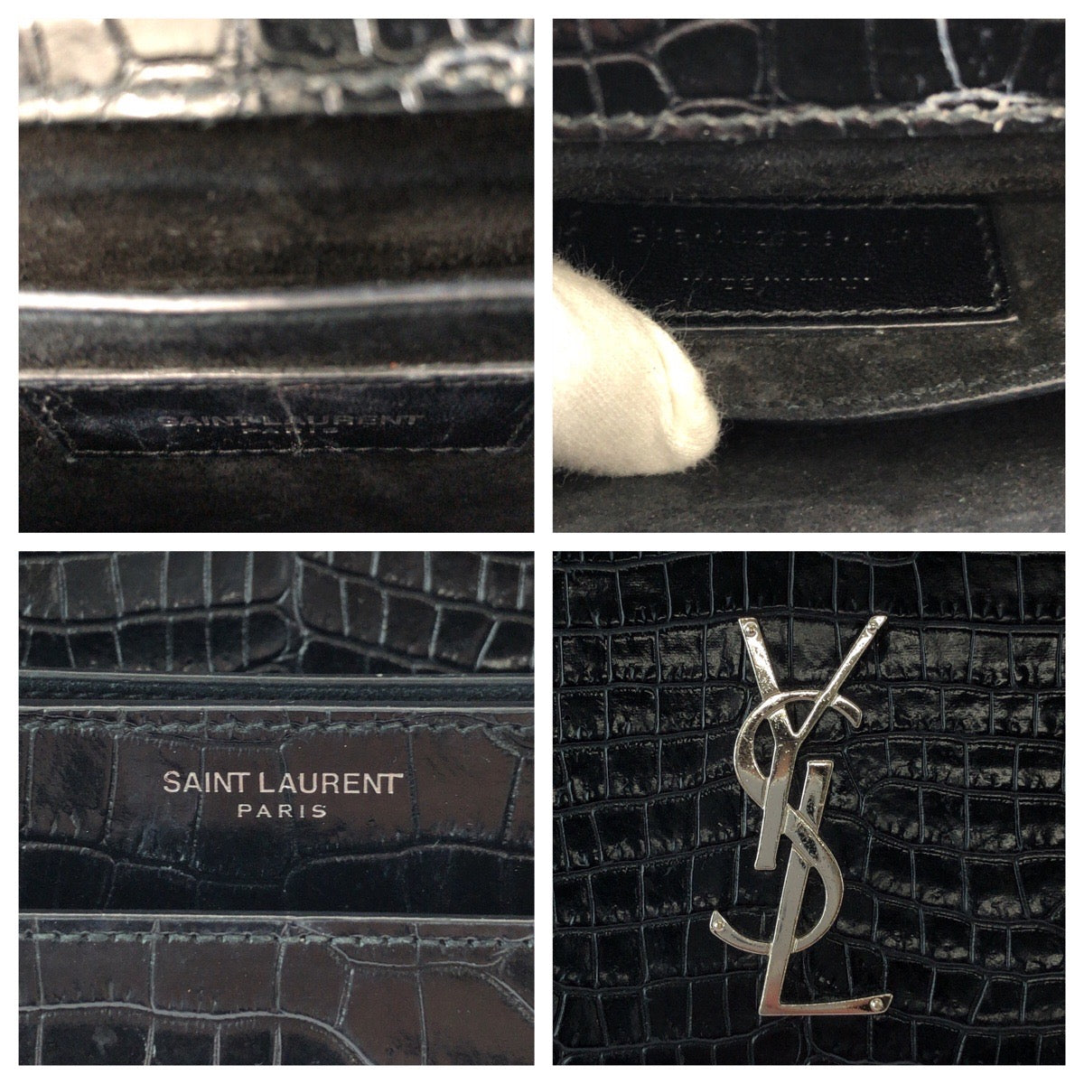 17245
SAINT LAURENT PARIS サンローランパリ サンセット カサンドラ クロコ型押し ブラック 黒 シルバー金具 レザー 442906 チェーン ショルダーバッグ ポシェット  レディース ABP140