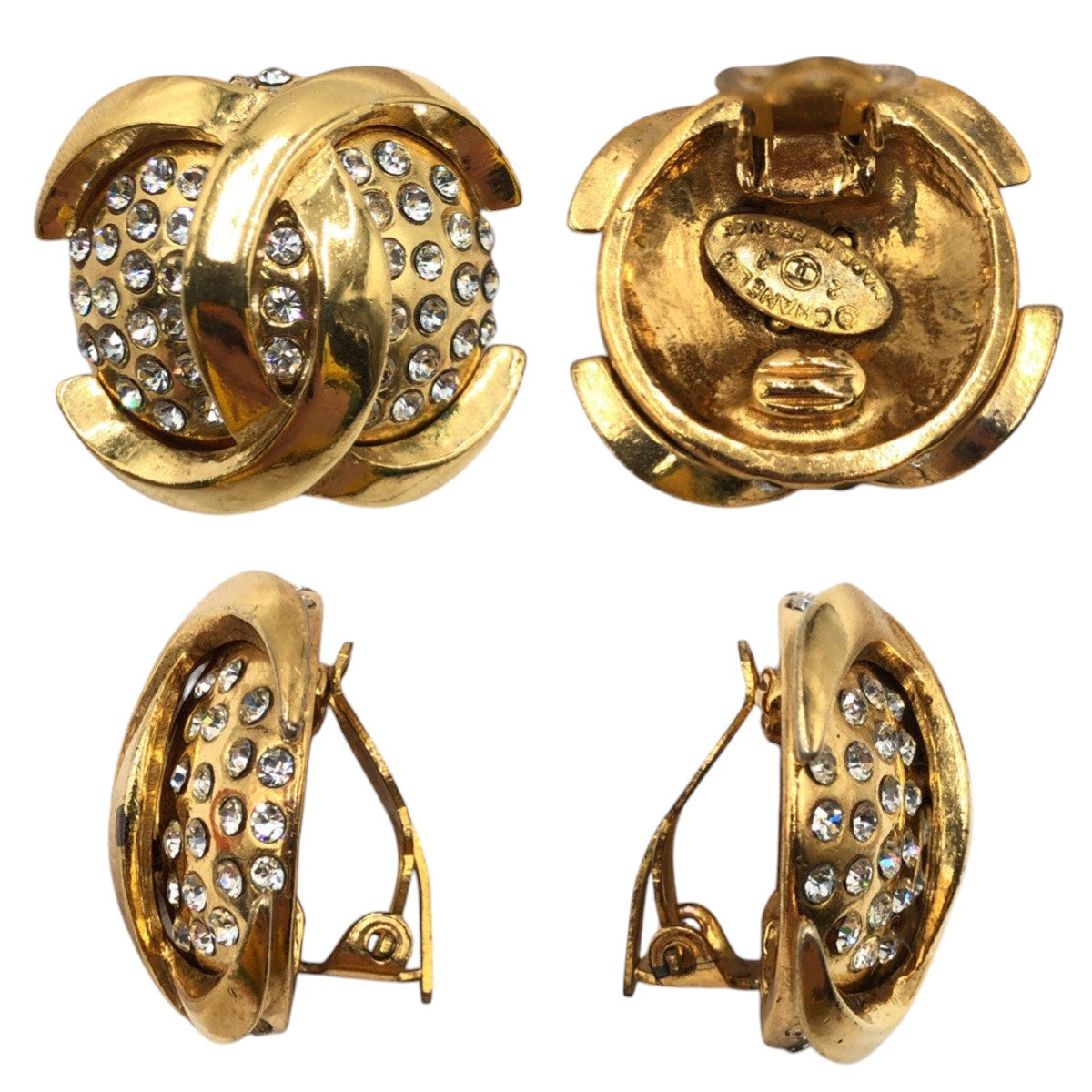 17247
CHANEL シャネル ヴィンテージ ココマーク ゴールド メタル / ラインストーン イヤリング レディース ABP52