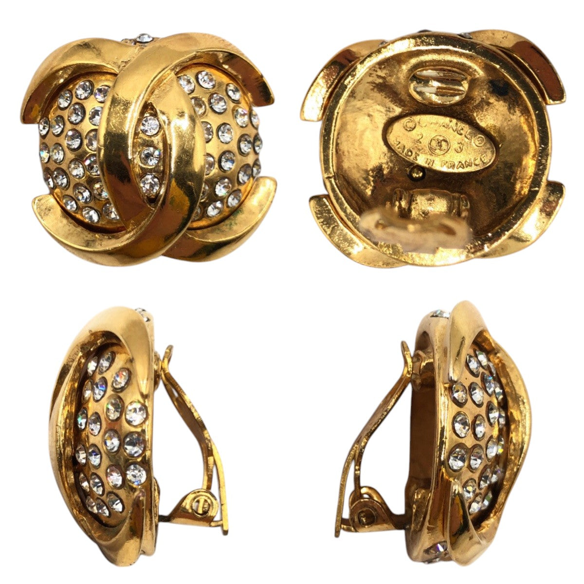 17247
CHANEL シャネル ヴィンテージ ココマーク ゴールド メタル / ラインストーン イヤリング レディース ABP52