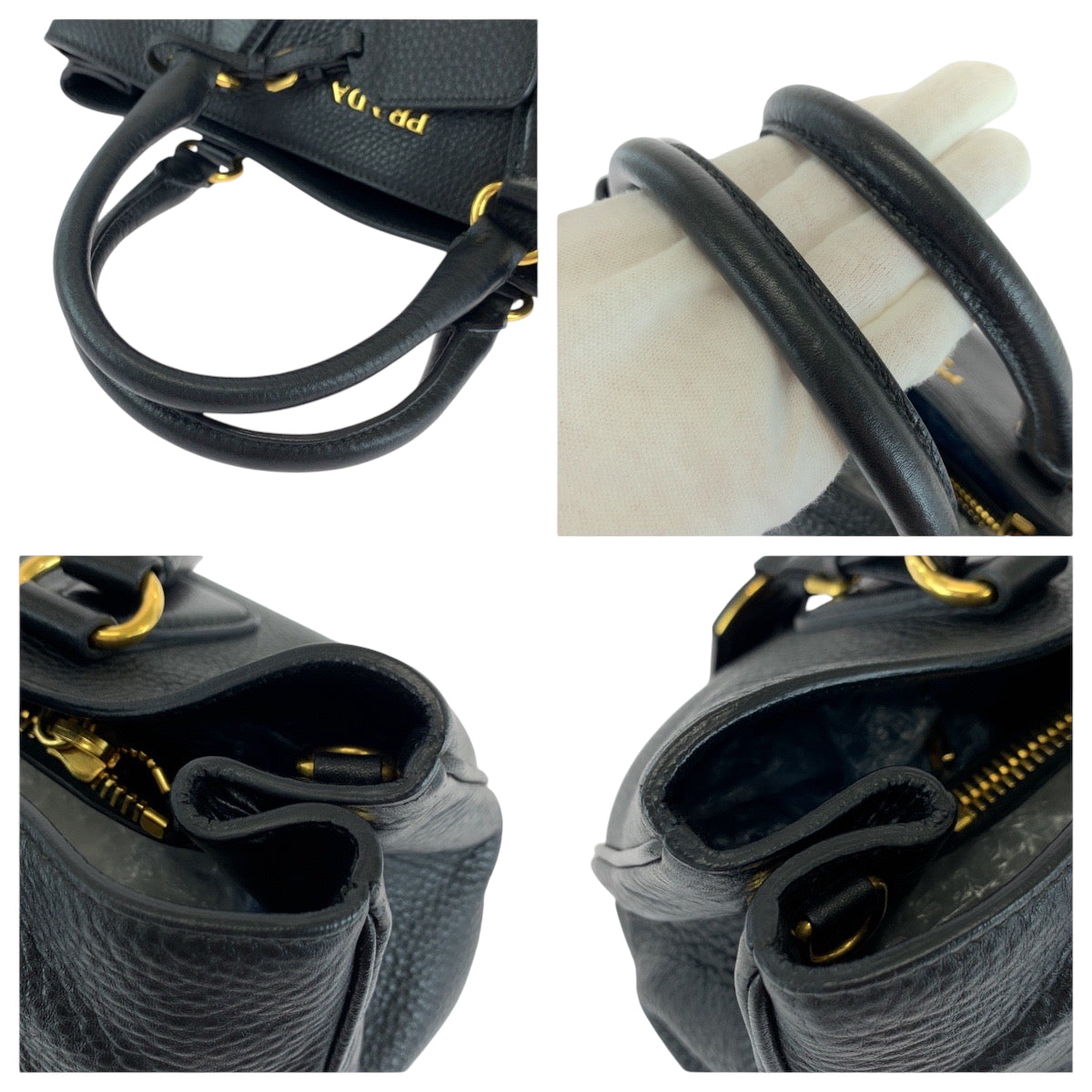 17249
PRADA プラダ ヴィッテロ ダイノ ロゴ ブラック 黒 ゴールド金具 レザー BN2794 トートバッグ ハンドバッグ ショルダーバッグ  レディース A73