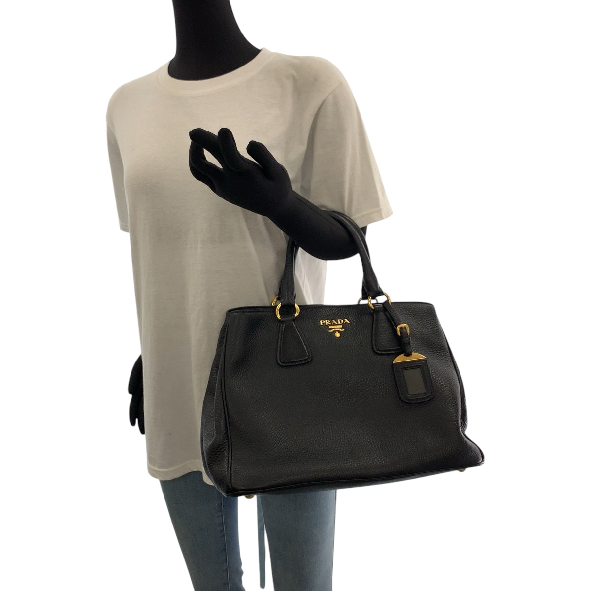17249
PRADA プラダ ヴィッテロ ダイノ ロゴ ブラック 黒 ゴールド金具 レザー BN2794 トートバッグ ハンドバッグ ショルダーバッグ  レディース A73