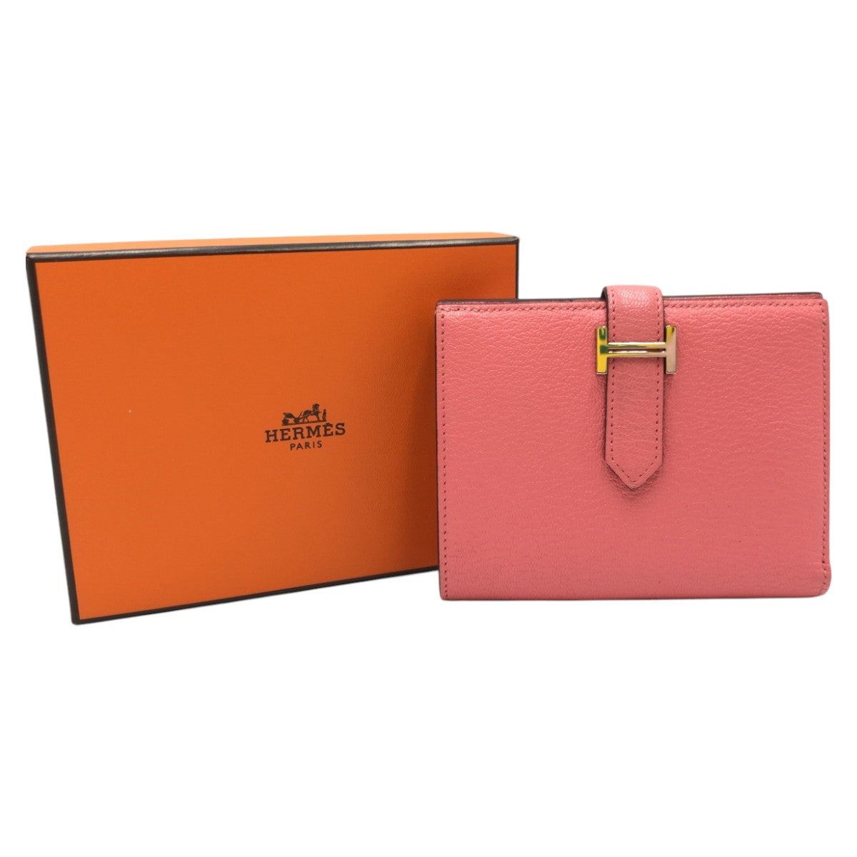 17255
HERMES エルメス べアンミニ ピンク ローズアザレ シルバー金具 シェーブル 二つ折り財布 折財布 コンパクトウォレット  D刻印  レディース A100