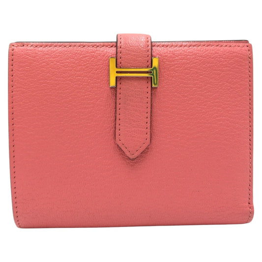 17255
HERMES エルメス べアンミニ ピンク ローズアザレ シルバー金具 シェーブル 二つ折り財布 折財布 コンパクトウォレット  D刻印  レディース A100