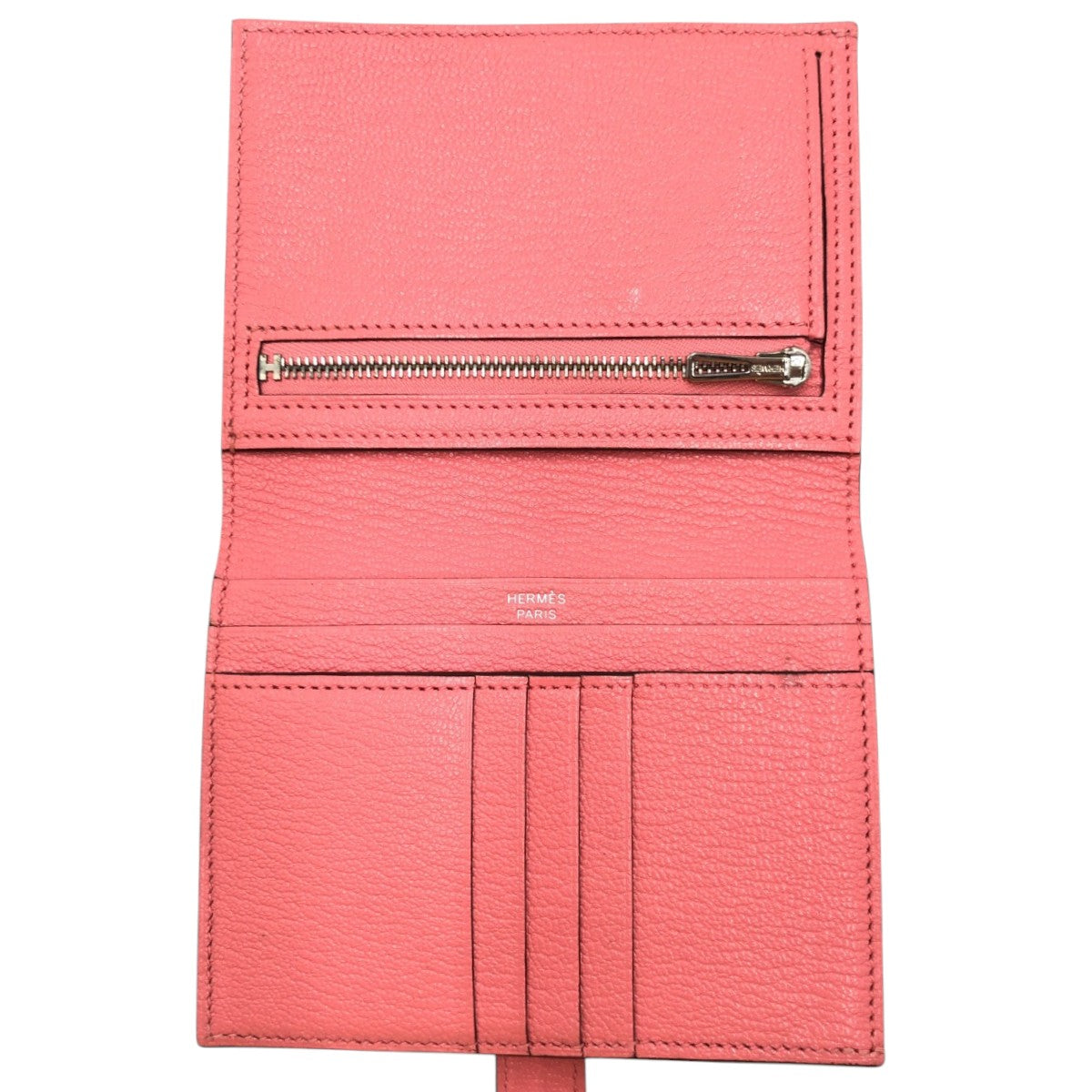 17255
HERMES エルメス べアンミニ ピンク ローズアザレ シルバー金具 シェーブル 二つ折り財布 折財布 コンパクトウォレット  D刻印  レディース A100