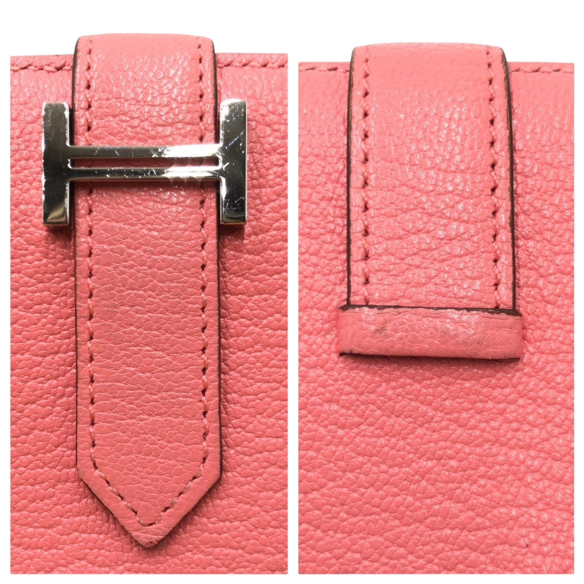 17255
HERMES エルメス べアンミニ ピンク ローズアザレ シルバー金具 シェーブル 二つ折り財布 折財布 コンパクトウォレット  D刻印  レディース A100