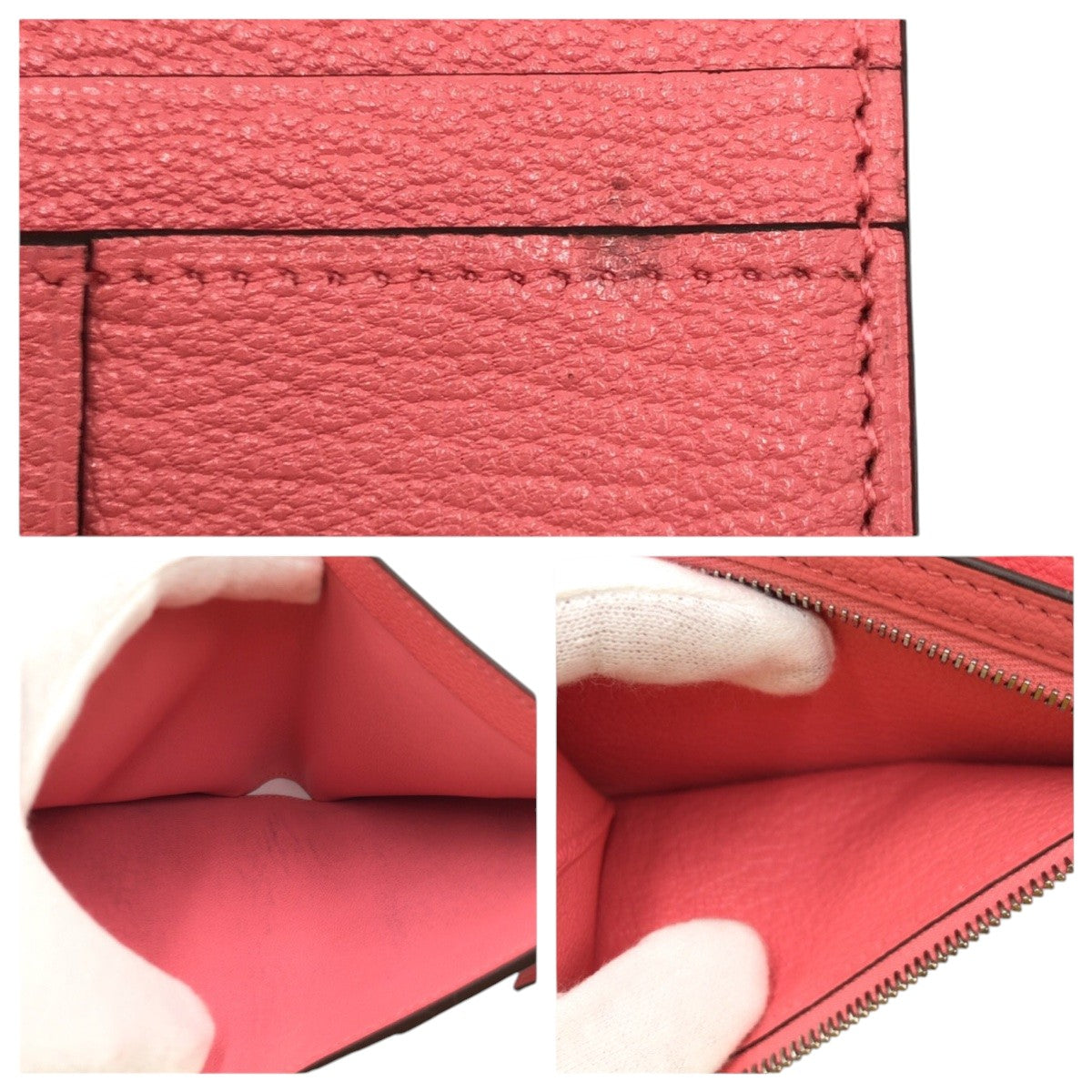 17255
HERMES エルメス べアンミニ ピンク ローズアザレ シルバー金具 シェーブル 二つ折り財布 折財布 コンパクトウォレット  D刻印  レディース A100