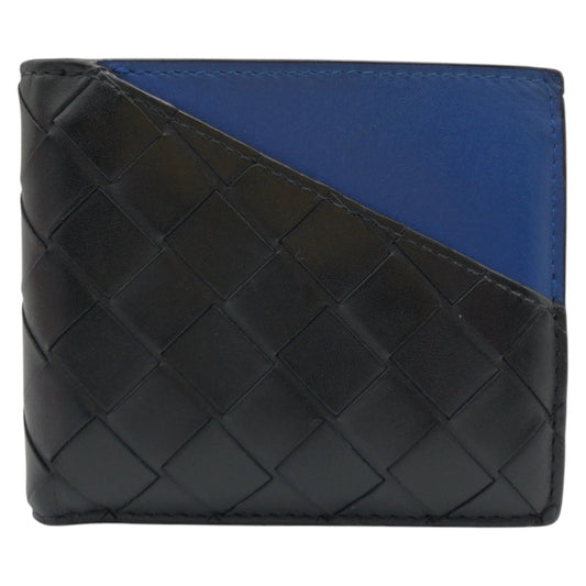 17256
BOTTEGAVENETA ボッテガヴェネタ イントレチャート ブラック ブルー レザー 二つ折り財布 折財布 コンパクトウォレット  メンズ ABP32