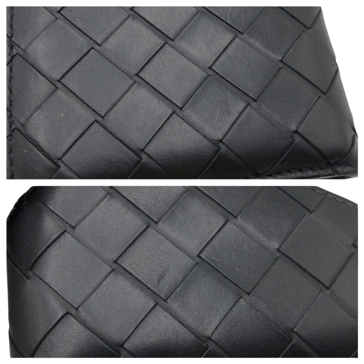 17256
BOTTEGAVENETA ボッテガヴェネタ イントレチャート ブラック ブルー レザー 二つ折り財布 折財布 コンパクトウォレット  メンズ ABP32