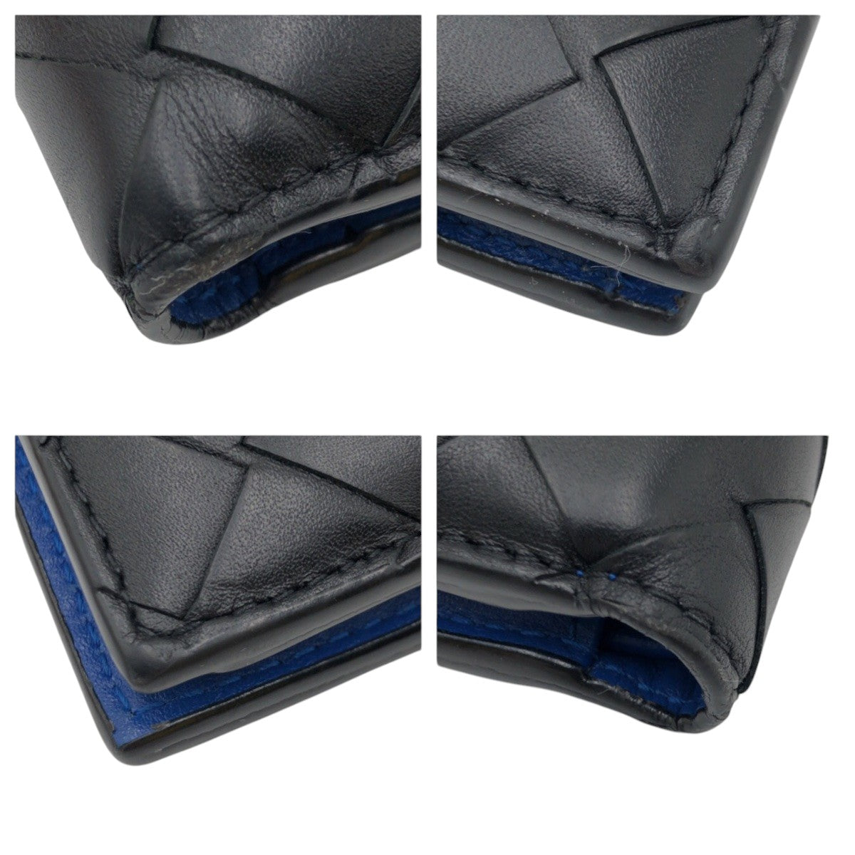 17256
BOTTEGAVENETA ボッテガヴェネタ イントレチャート ブラック ブルー レザー 二つ折り財布 折財布 コンパクトウォレット  メンズ ABP32