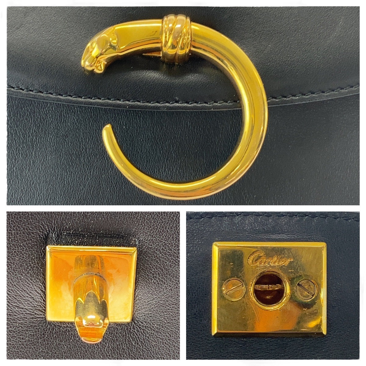 17257
CARTIER カルティエ パンテール ブラック 黒 ゴールド金具 レザー 斜め掛け ショルダーバッグ  レディース ABP43