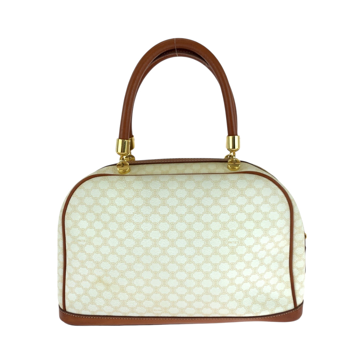 17258
CELINE セリーヌ ヴィンテージ マカダム ホワイト ブラウン ゴールド金具 PVC ハンドバッグ ミニボストンバッグ レディース ABP34