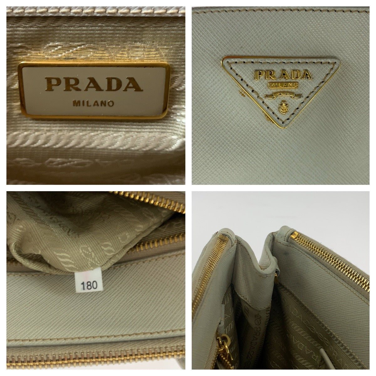 17260
PRADA プラダ サフィアーノ ガレリア 三角ロゴプレート ホワイト ゴールド金具 レザー BN2863 トートバッグ ショルダーバッグ ハンドバッグ 2way  レディース ABP56