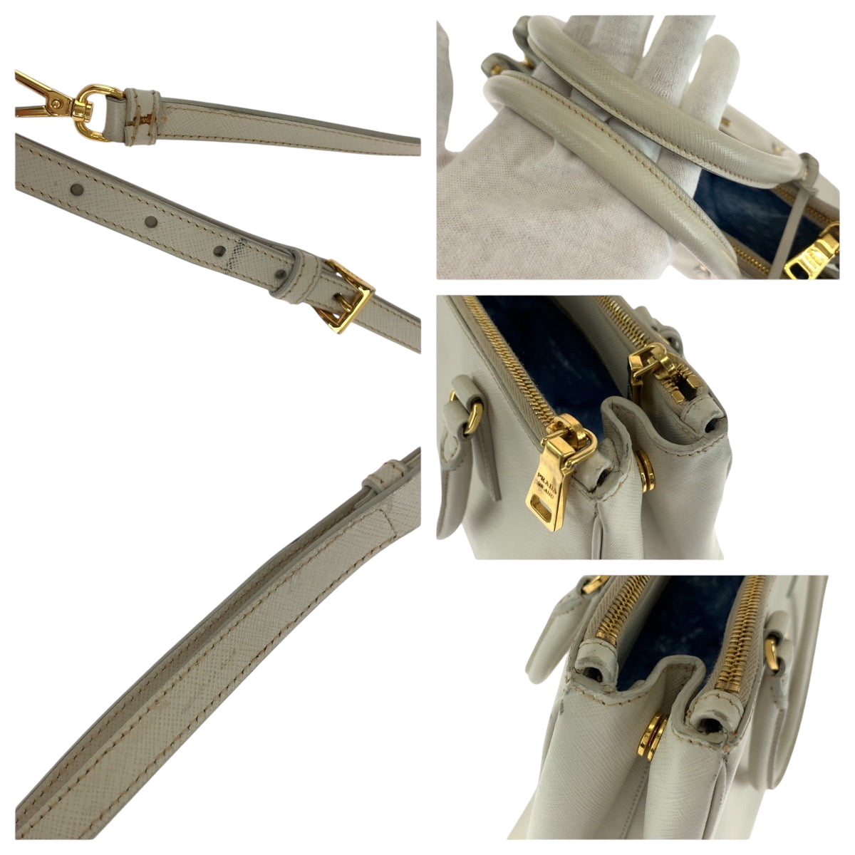 17260
PRADA プラダ サフィアーノ ガレリア 三角ロゴプレート ホワイト ゴールド金具 レザー BN2863 トートバッグ ショルダーバッグ ハンドバッグ 2way  レディース ABP56