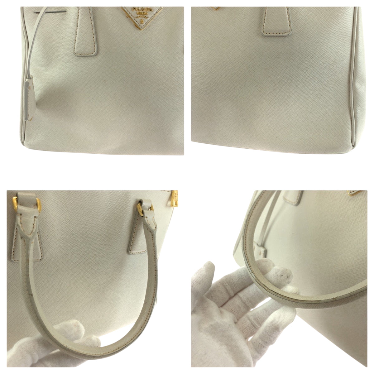 17260
PRADA プラダ サフィアーノ ガレリア 三角ロゴプレート ホワイト ゴールド金具 レザー BN2863 トートバッグ ショルダーバッグ ハンドバッグ 2way  レディース ABP56