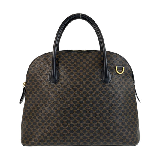17261
CELINE セリーヌ ヴィンテージ マカダム ブラウン ブラック 黒 ゴールド金具 PVC / レザー MC96 ハンドバッグ  レディース ABP43